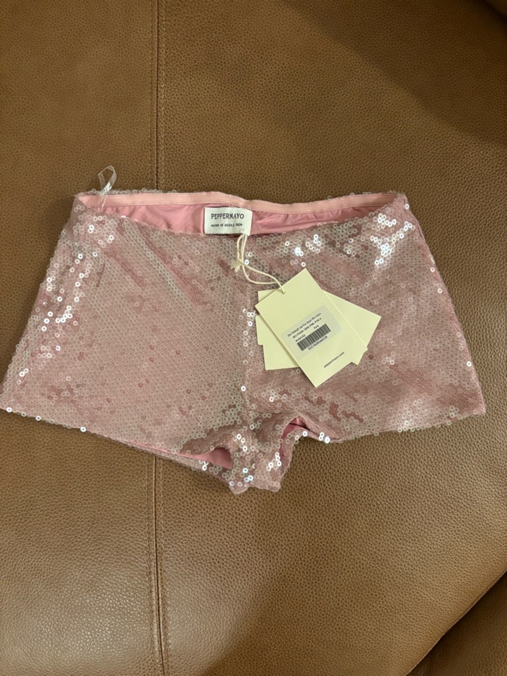 Peppermayo After Midnight Low Rise Sequin Mini Shorts - Pink - Picture 4 of 5